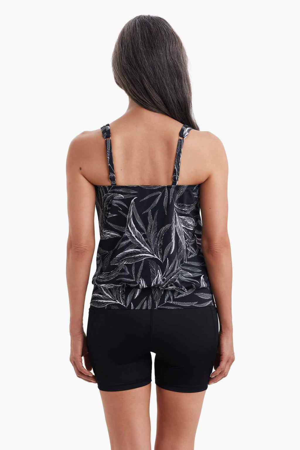 SHAPE SOLVER LEAF ENCOUNTER SHIRRED NECK BLOUSON MASTECTOMY TANKINI TOP