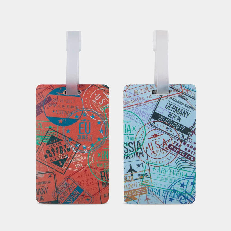 Travelon Set of 2 Luggage Tags - Passport Stamps