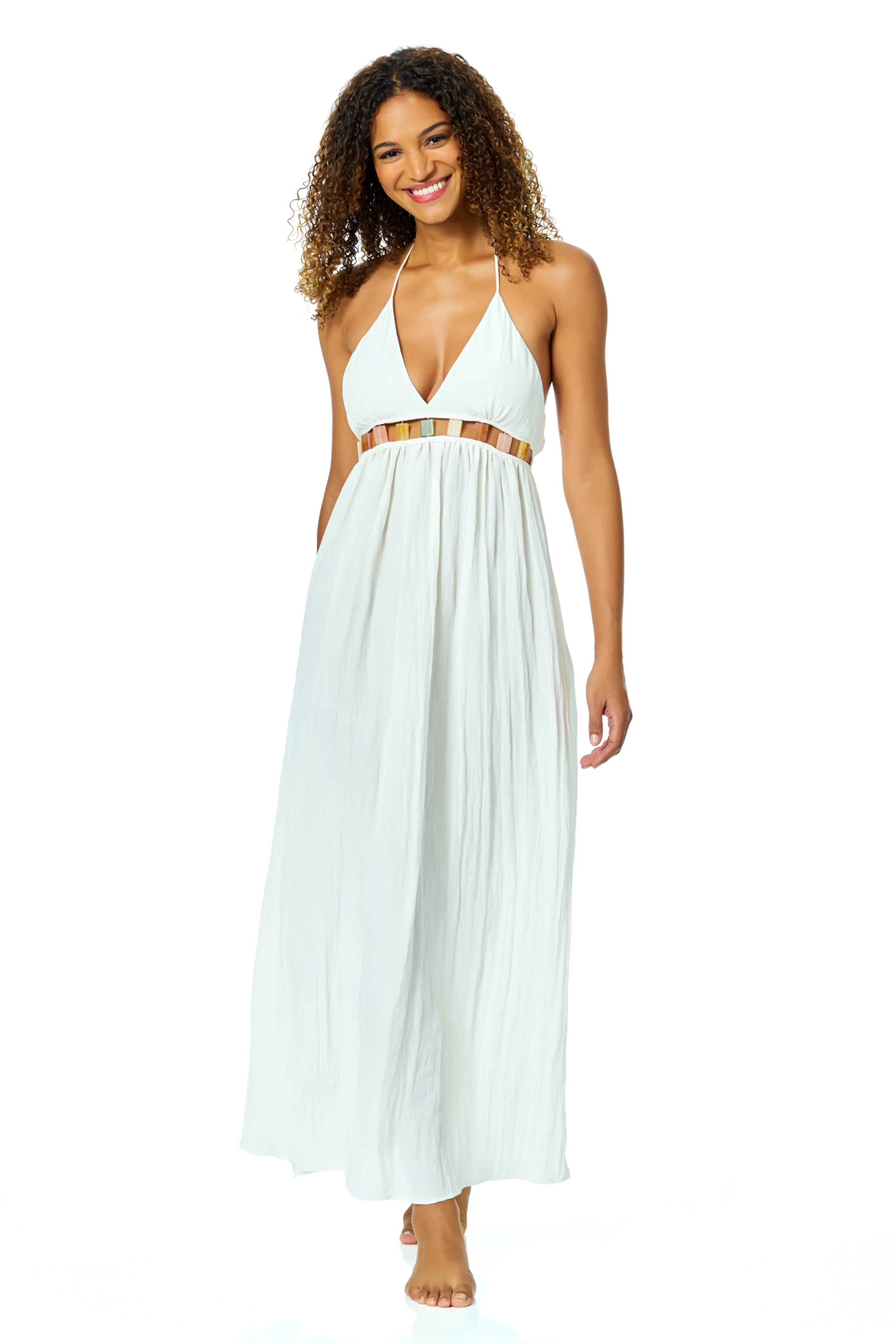 Anne Cole Women's Gardenia V Neck Jewel Maxi Dress