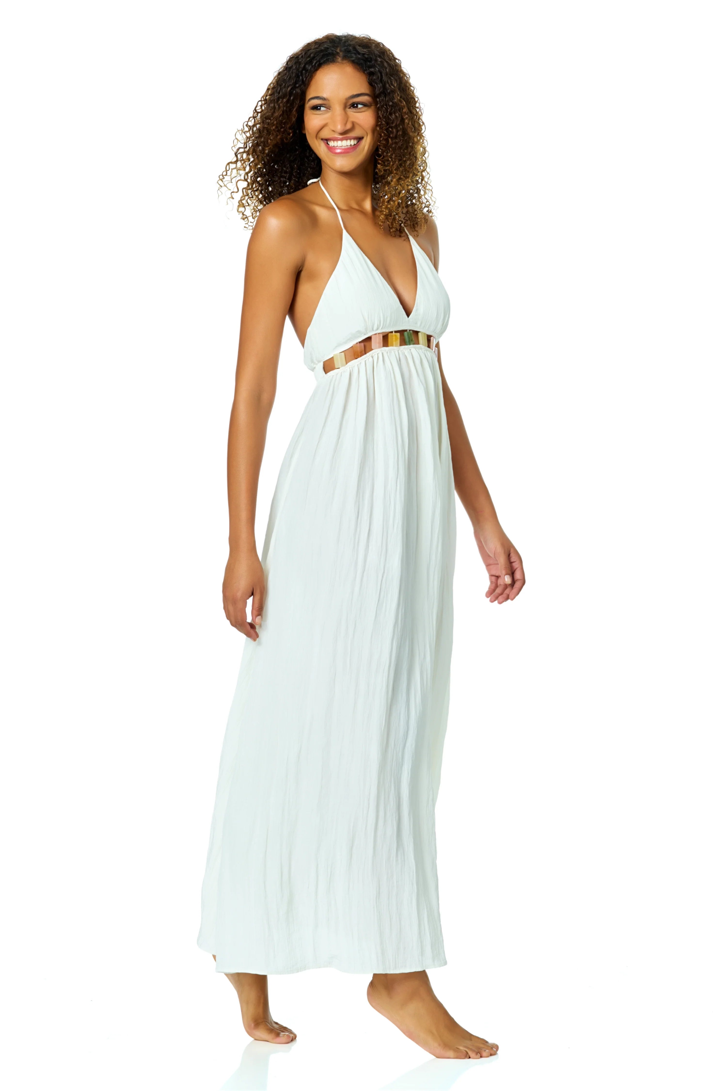 Anne Cole Women's Gardenia V Neck Jewel Maxi Dress