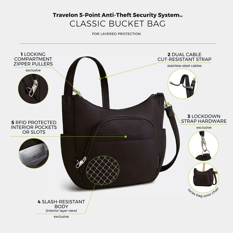 Travelon Anti-Theft Classic Crossbody Bucket Bag