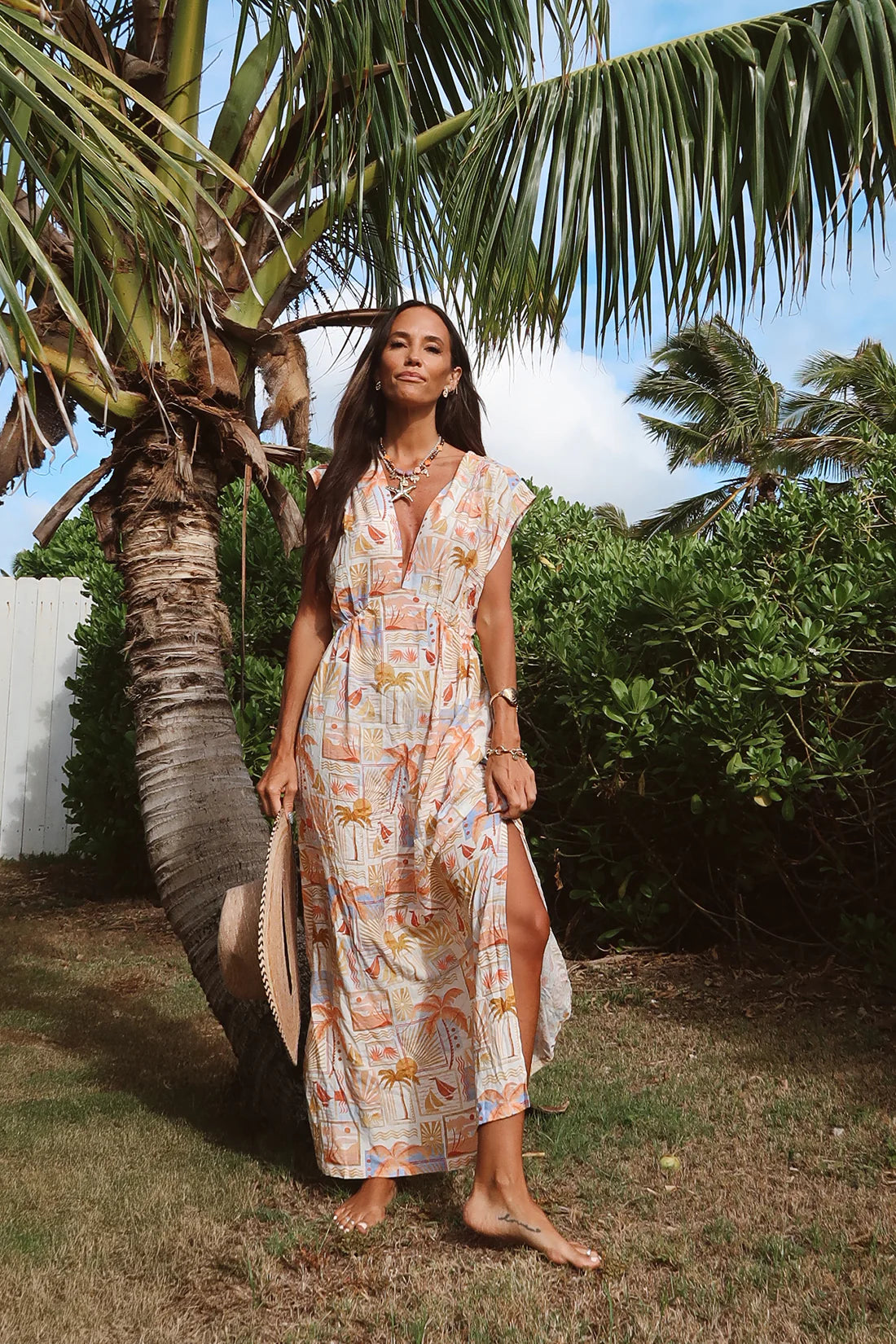 XIX Palms POSTCARD Cross-Back Resort Maxi Dress