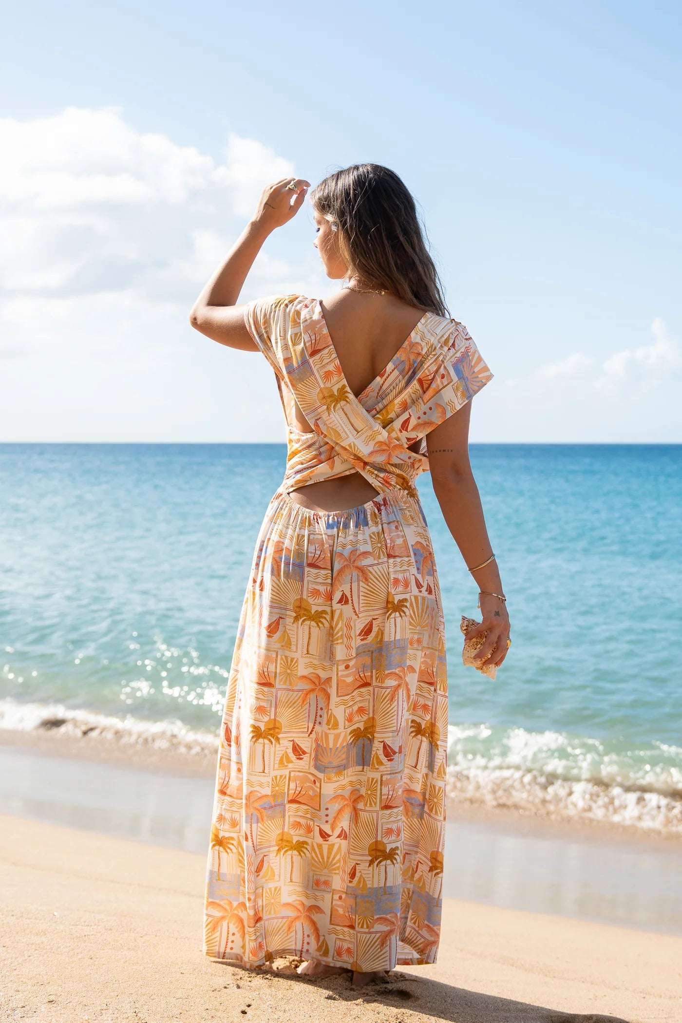 XIX Palms POSTCARD Cross-Back Resort Maxi Dress