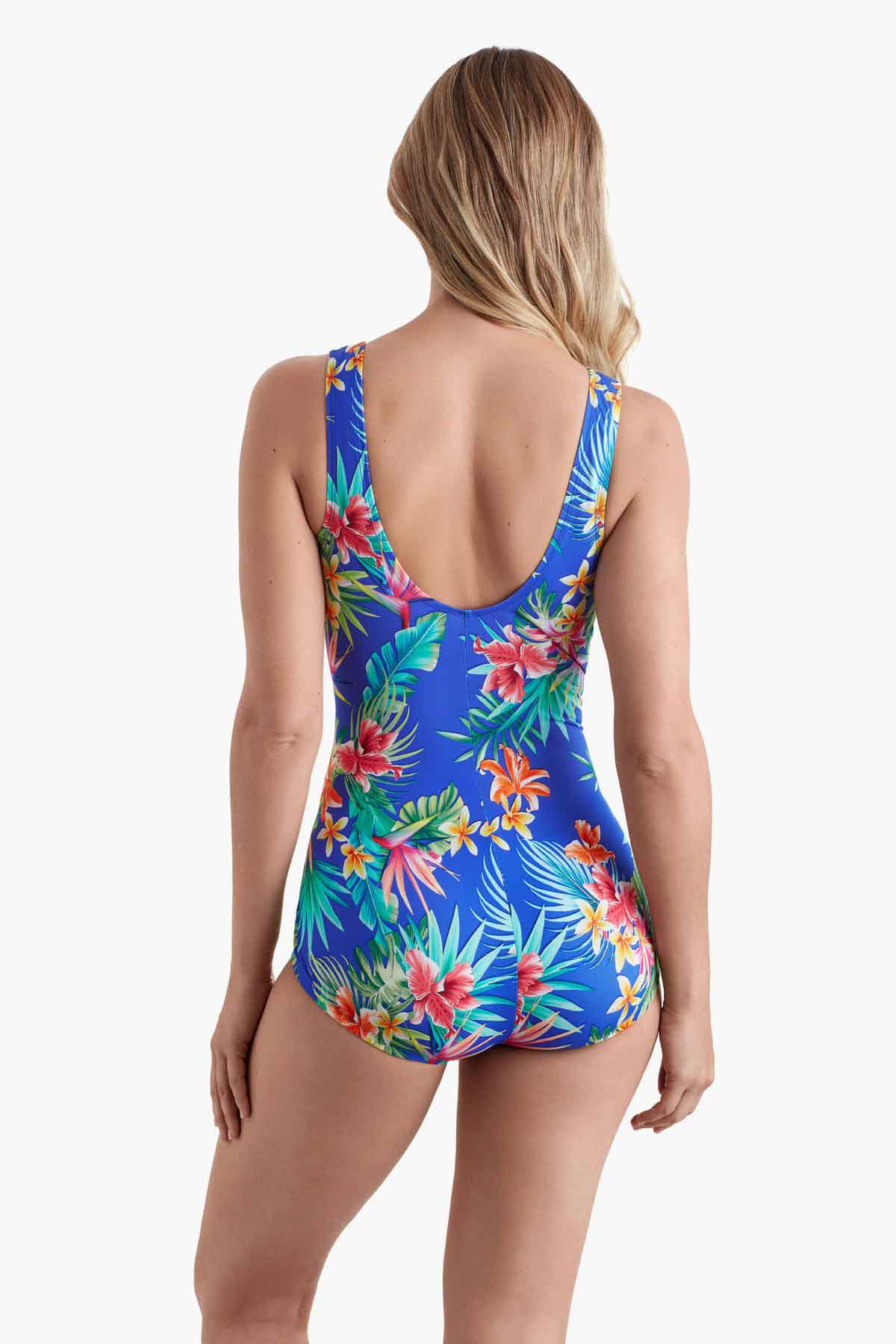 Shape Solver Shirred Front Princess Seam Girl Leg - Tropical Tendencies