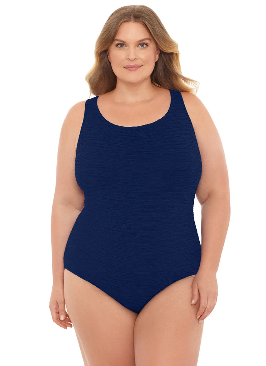 Penbrooke Women's Krinkle Plus Size Chlorine Resistant Cross Back One Piece Swimsuit