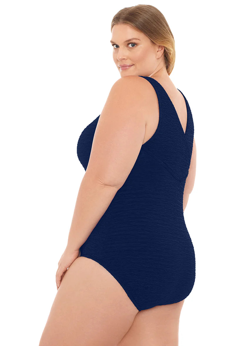 Penbrooke Women's Krinkle Plus Size Chlorine Resistant Cross Back One Piece Swimsuit