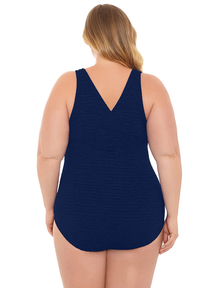 Penbrooke Women's Krinkle Plus Size Chlorine Resistant Cross Back One Piece Swimsuit