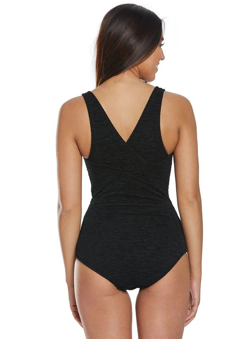 Penbrooke Krinkle Chlorine Resistant Cross Back Long Torso One Piece Swimsuit
