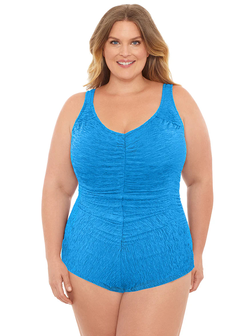 Penbrooke Krinkle Plus Size Chlorine Resistant Girl Leg One Piece Swimsuit