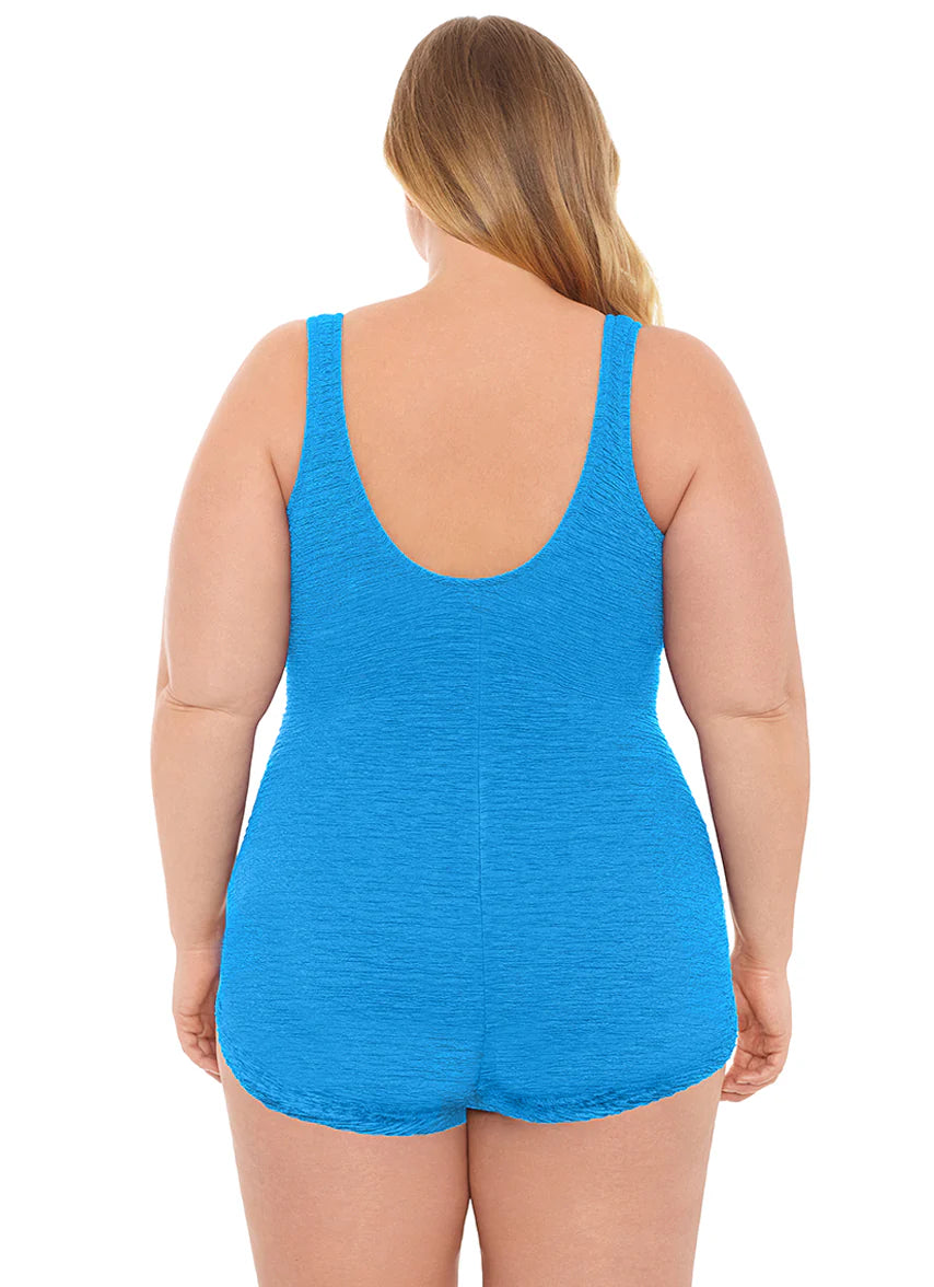 Penbrooke Krinkle Plus Size Chlorine Resistant Girl Leg One Piece Swimsuit