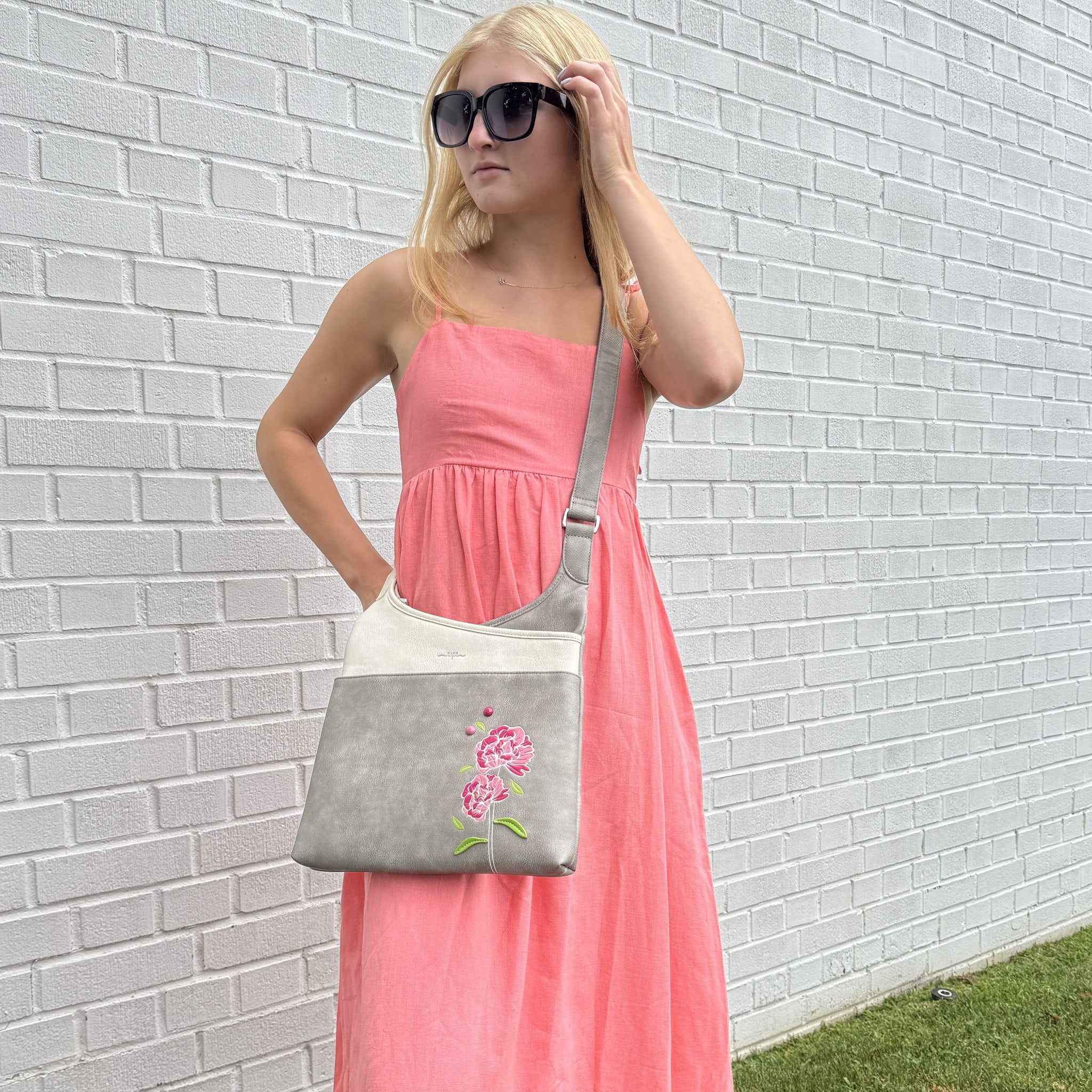 Espe Peony Messenger Crossbody Bag Grey