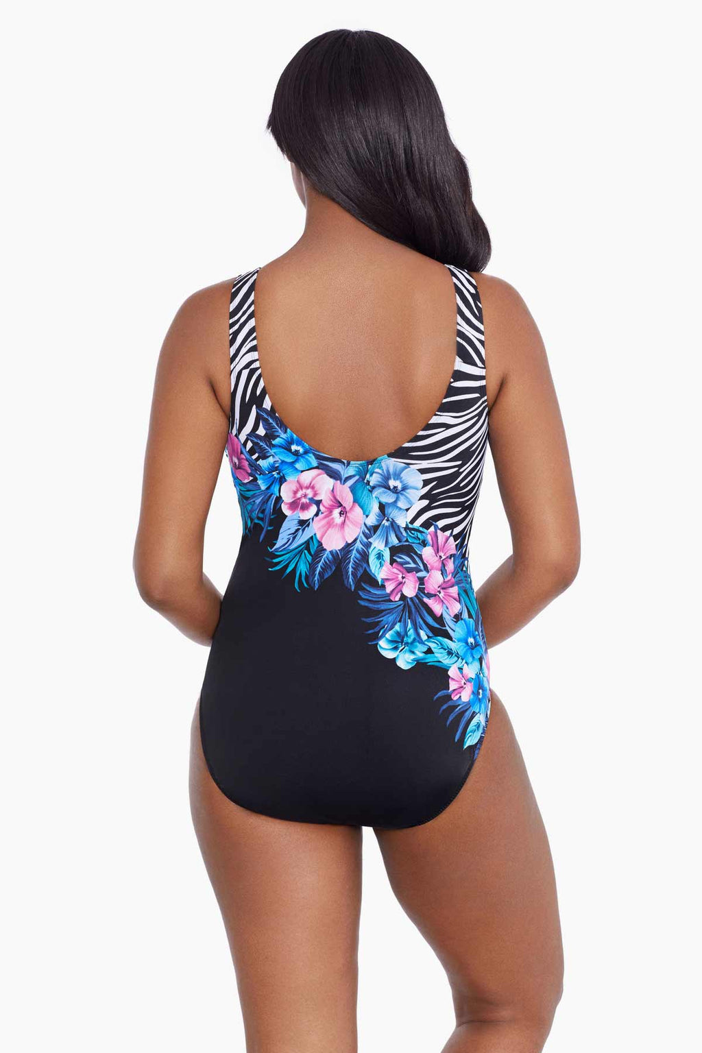 Longitude Long Torso Panel Scoopback Highneck One Piece - Glamour Floral