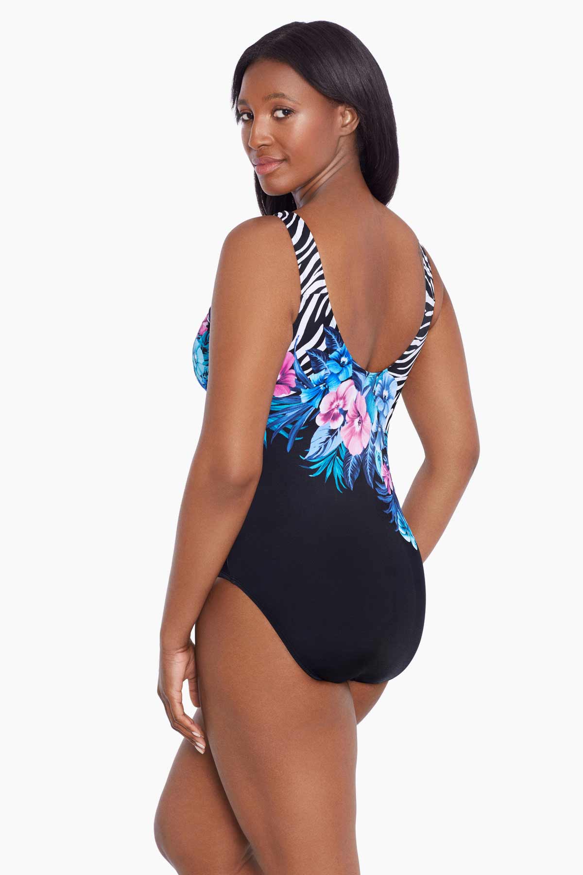 Longitude Long Torso Panel Scoopback Highneck One Piece - Glamour Floral
