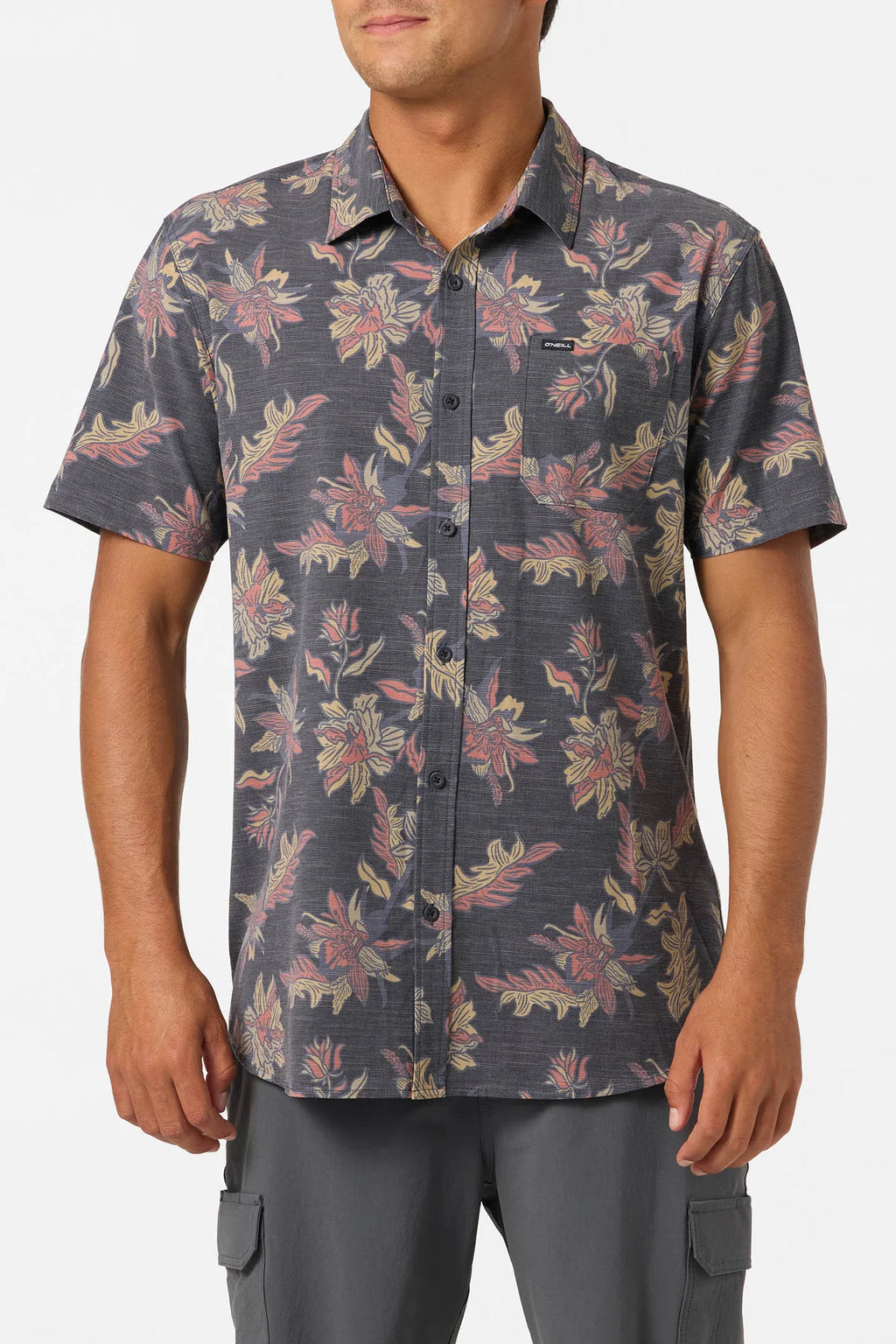 O'Niell UPF Slub Standard Short Sleeve Woven Shirt - Black
