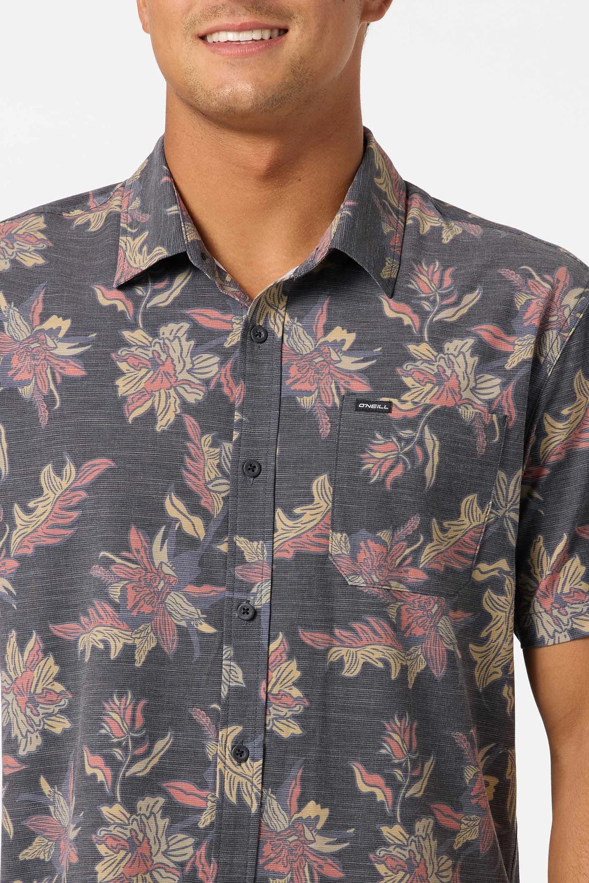 O'Niell UPF Slub Standard Short Sleeve Woven Shirt - Black