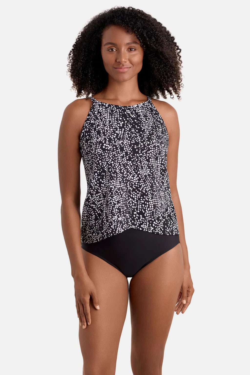 Shape Solver Plus Size High Neck Tankini Top - Pebble Beach