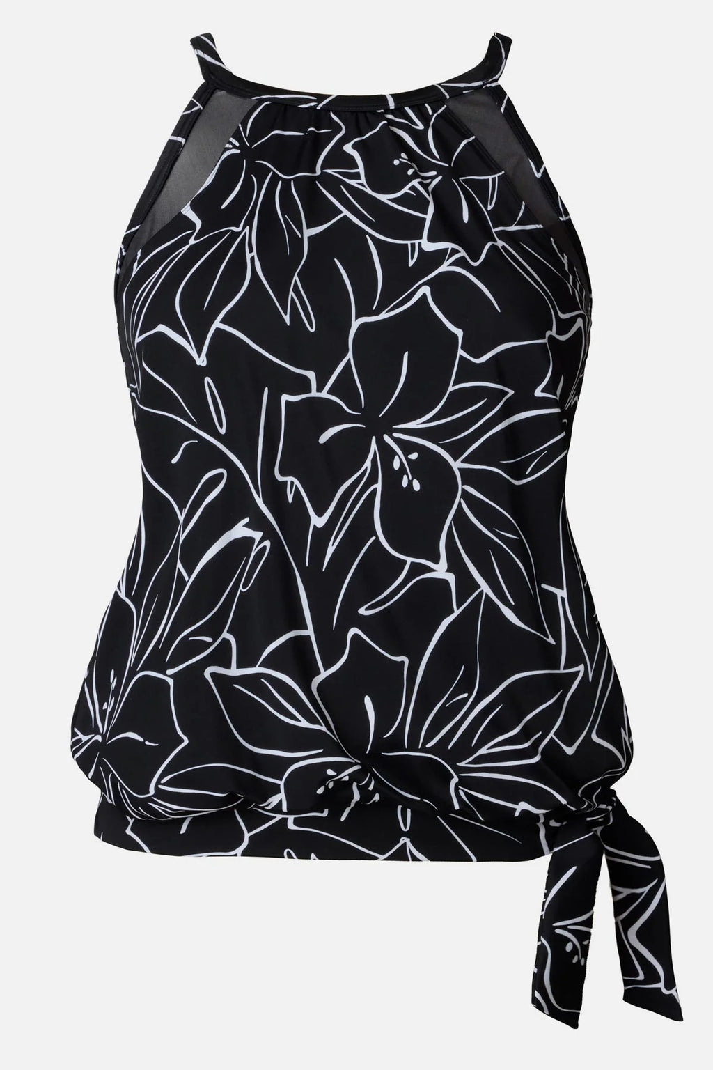 Shape Solver High Neck Blouson Top W/ Mesh Inserts - Floraline