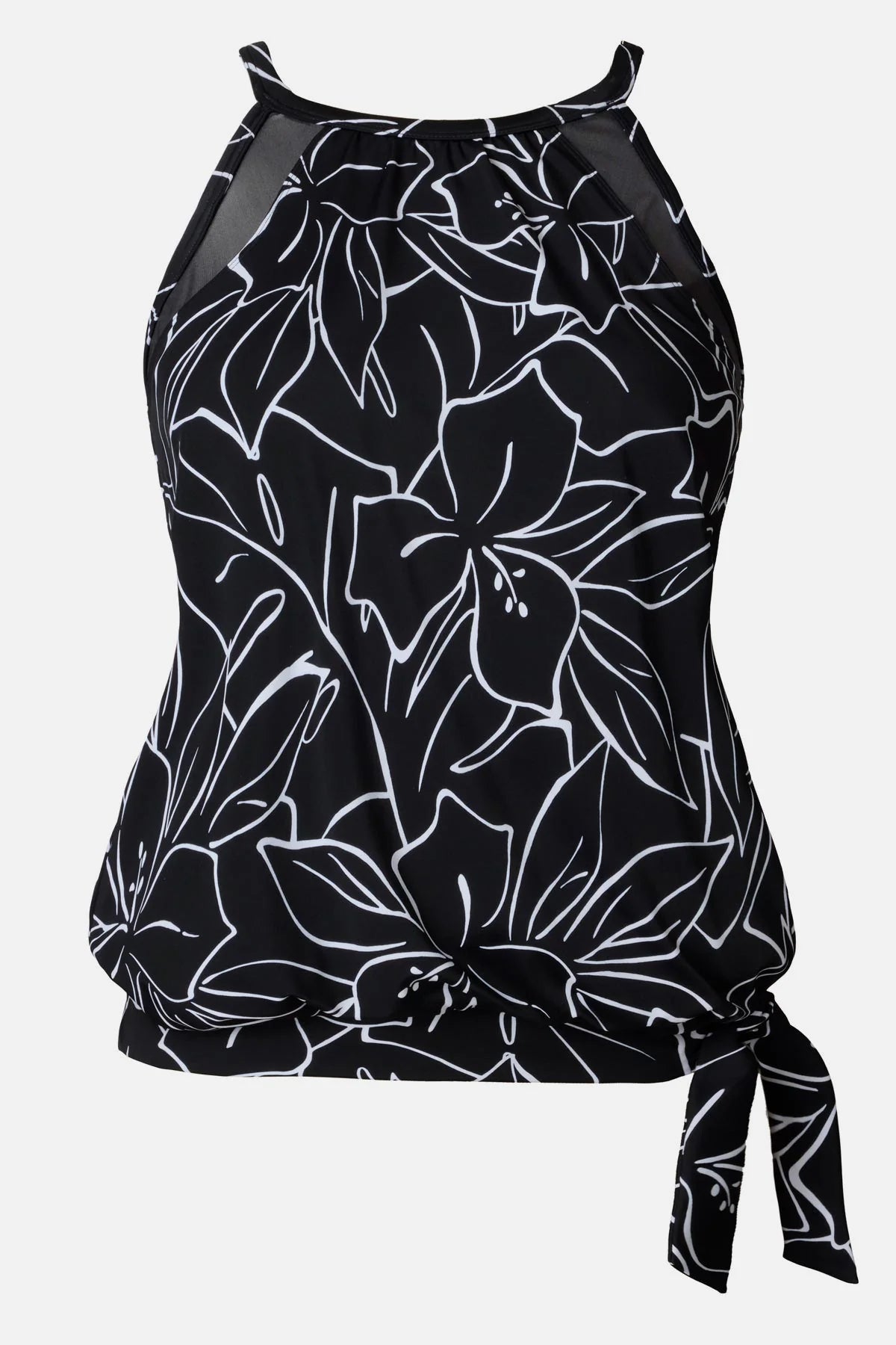 Shape Solver High Neck Blouson Top W/ Mesh Inserts - Floraline