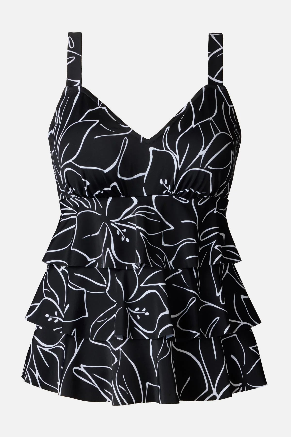 Shape Solver Floraline Triple Tier Tankini Top Black/White