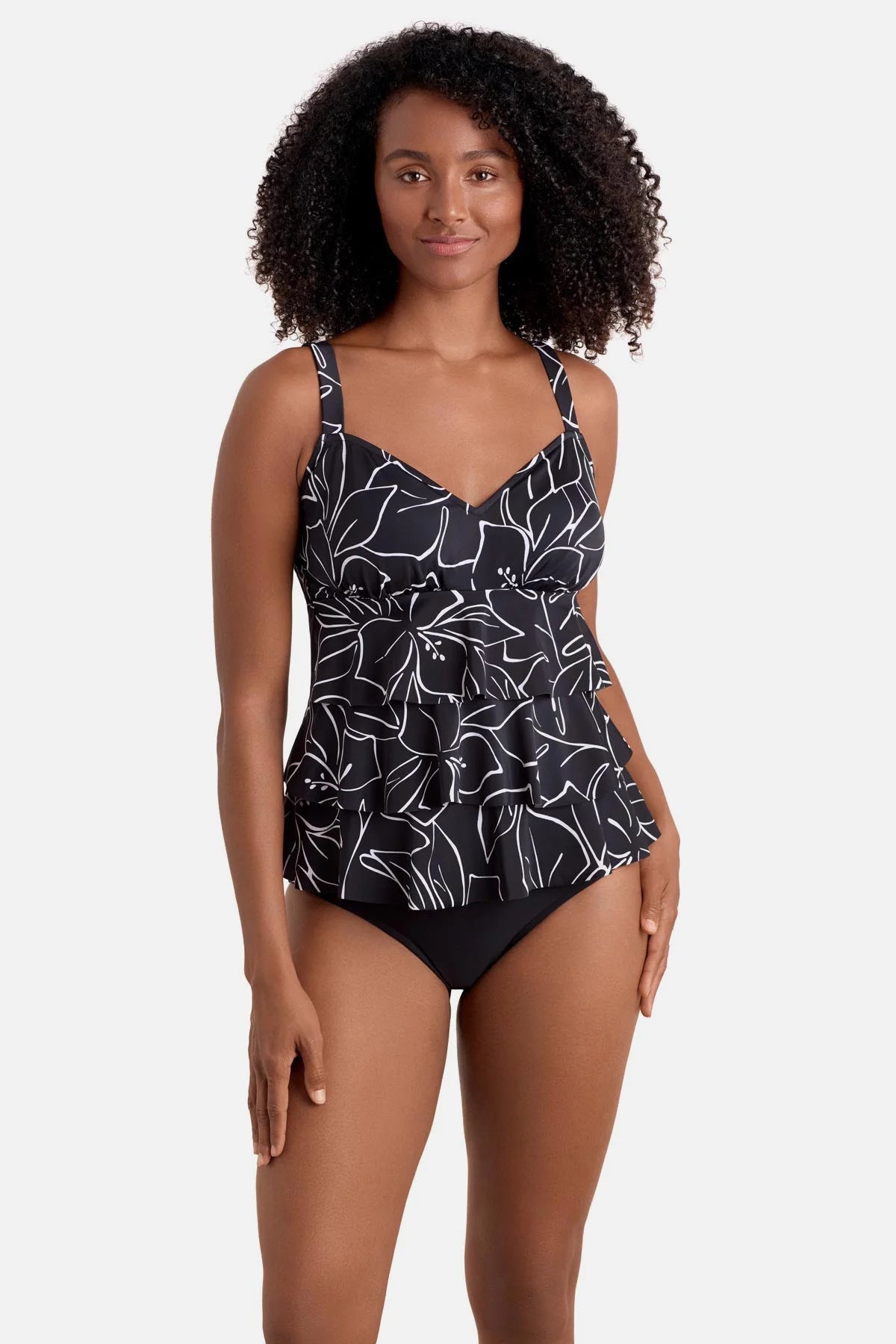 Shape Solver Floraline Triple Tier Tankini Top Black/White