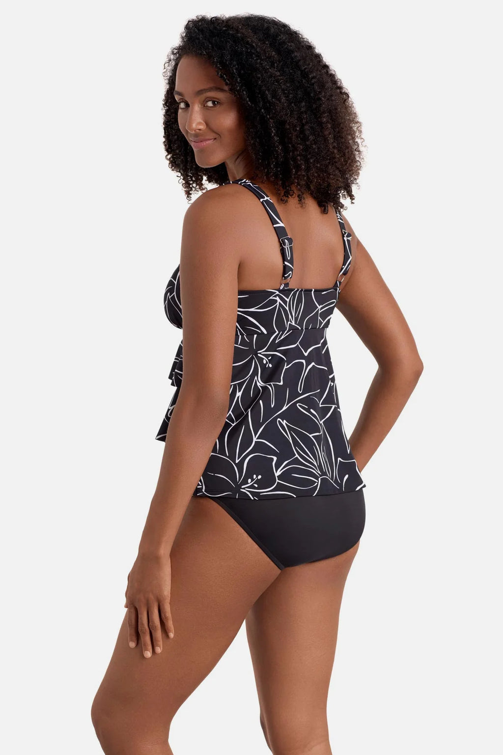Shape Solver Floraline Triple Tier Tankini Top Black/White
