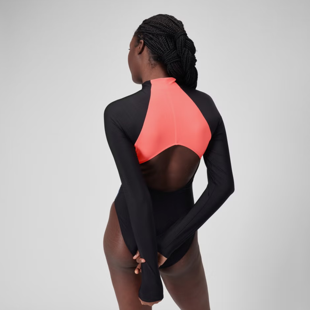 Speedo Women's Long Sleeve Zip One Piece Black