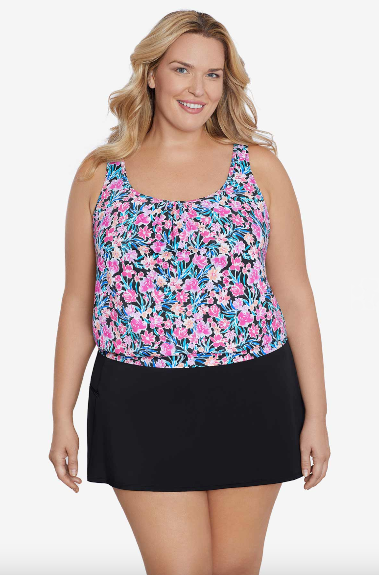 Shape Solver Plus Size Shirred Neck Blouson Top - Florentine