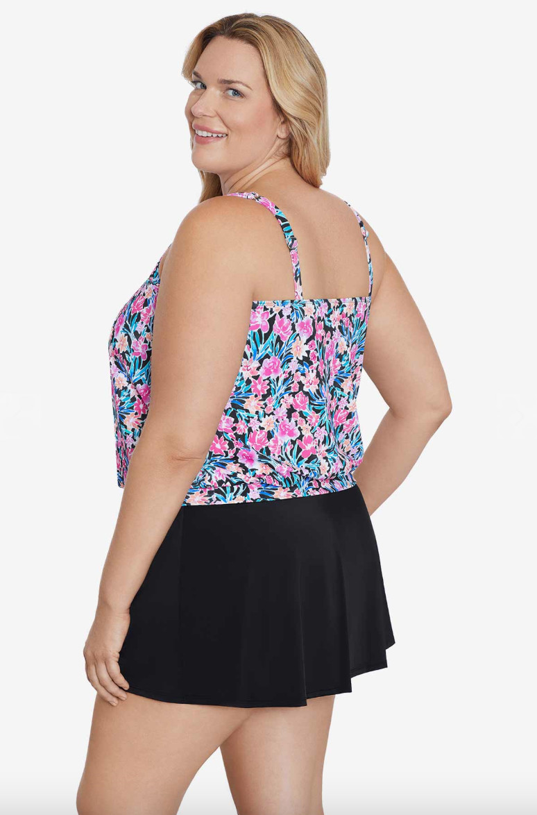 Shape Solver Plus Size Shirred Neck Blouson Top - Florentine