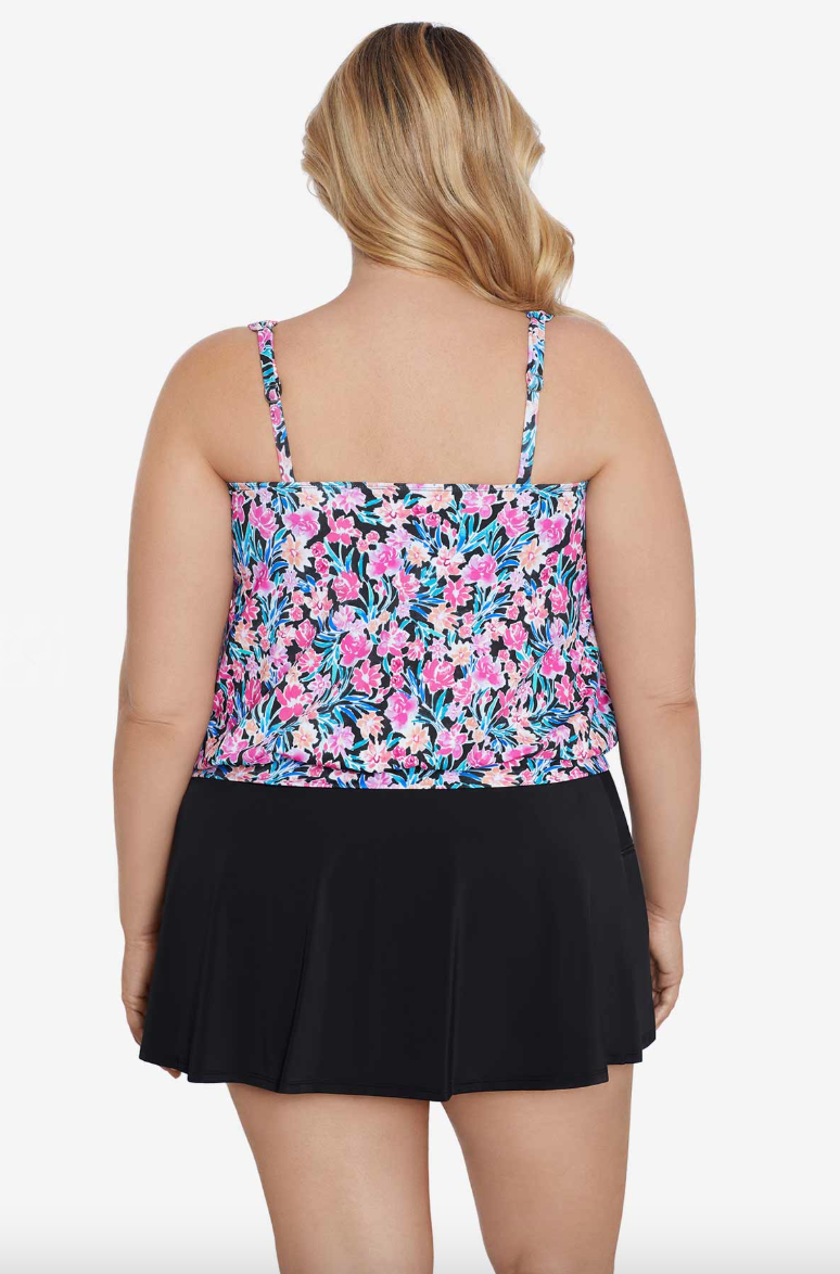 Shape Solver Plus Size Shirred Neck Blouson Top - Florentine