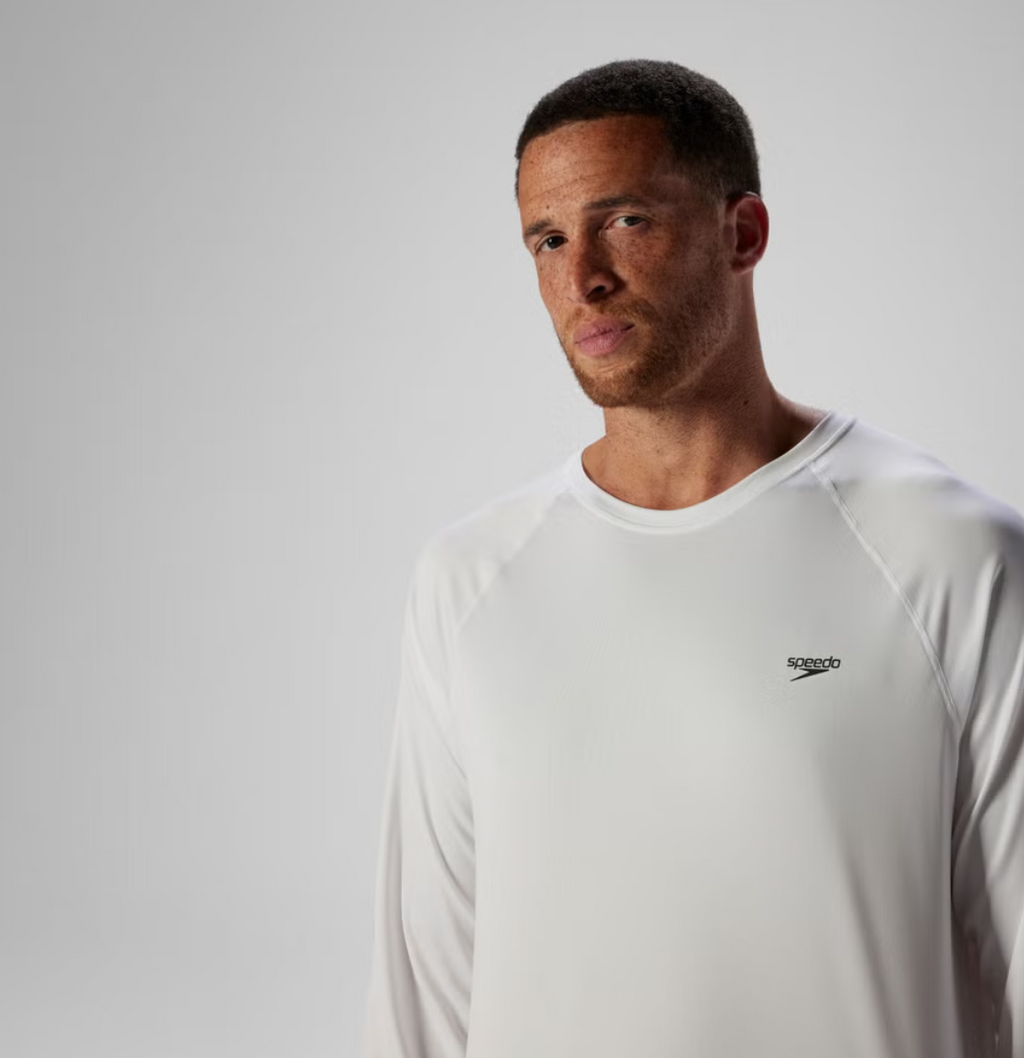 Speedo Men's Easy Solid Long Sleeve Swim Rashguard White