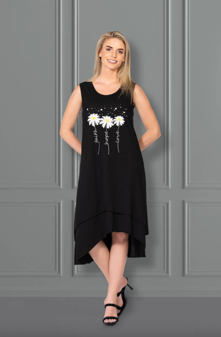Variations Daisy Print High-Low Sleeveless Dress