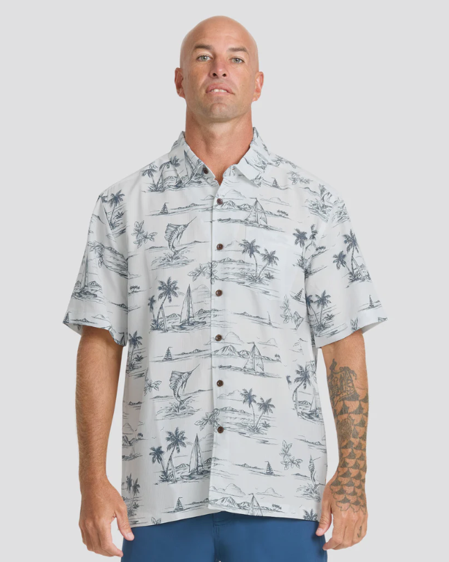Quiksilver Waterman Sail Away Short Sleeve Shirt Dark Denim