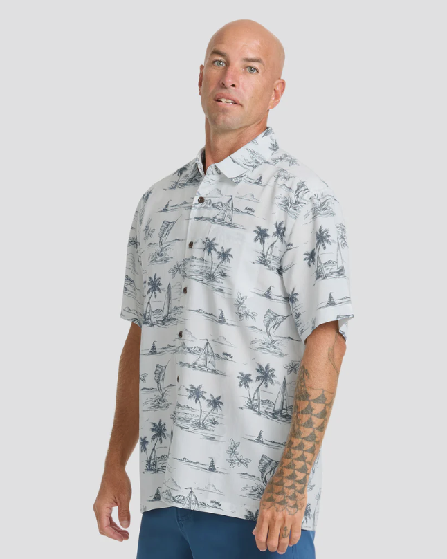 Quiksilver Waterman Sail Away Short Sleeve Shirt Dark Denim